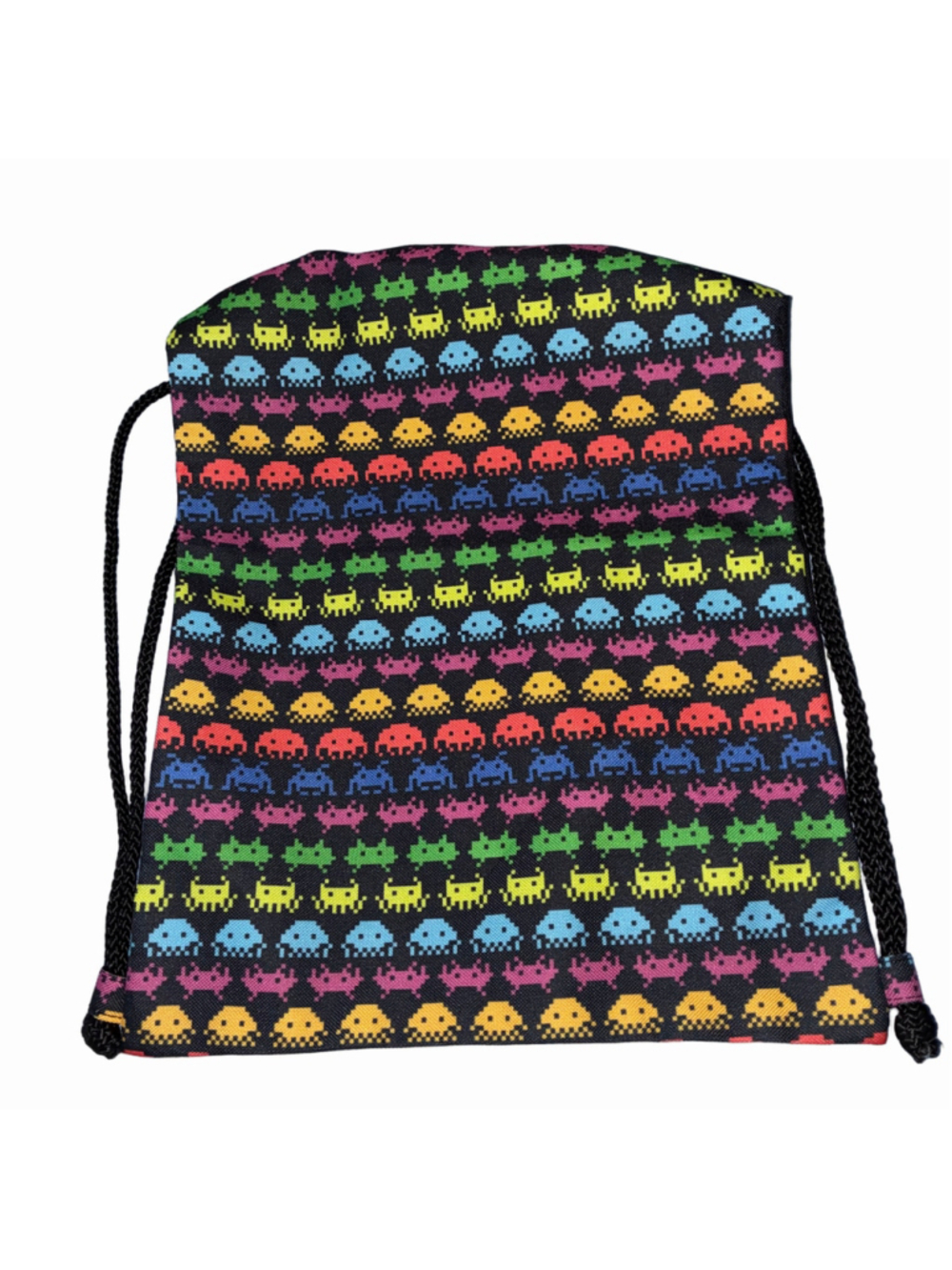 Women's Space Invaders Print Drawstring Backpack One Size Black Multi